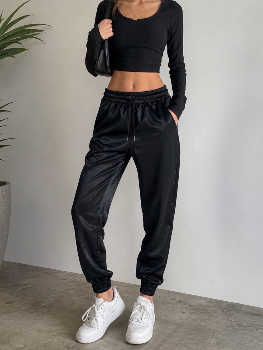 Boohoo Satin Look Black Joggers
